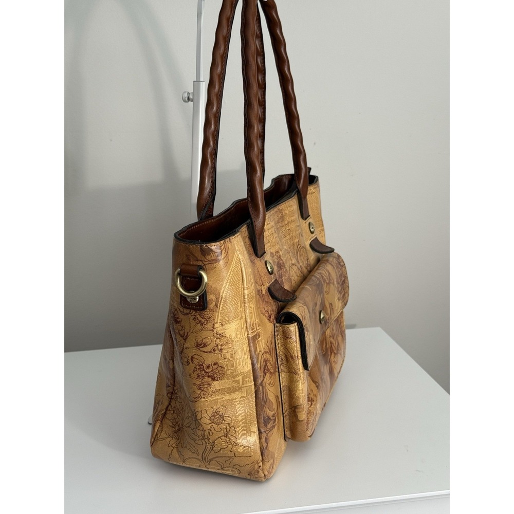 Patricia Nash Tan Floral-Print Leather Shoulder Tote - Picture 4 of 15